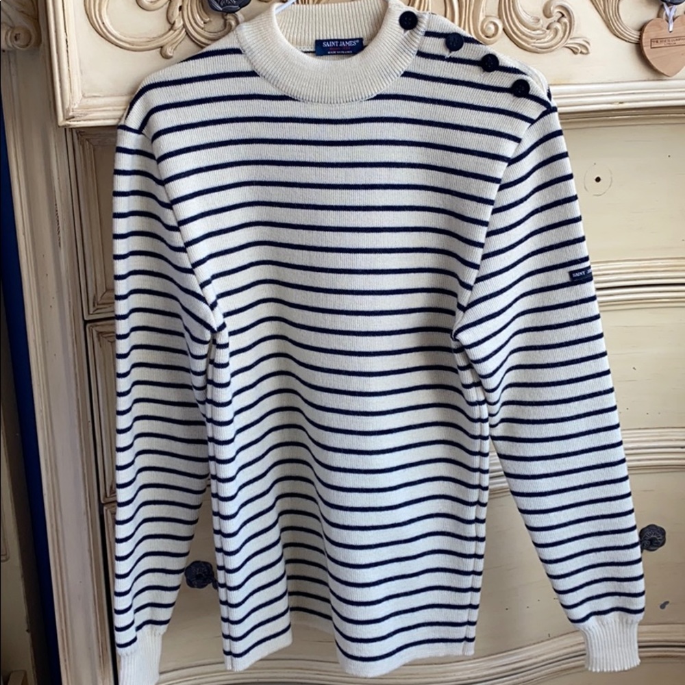 Saint James Cream and blue striped sweater.